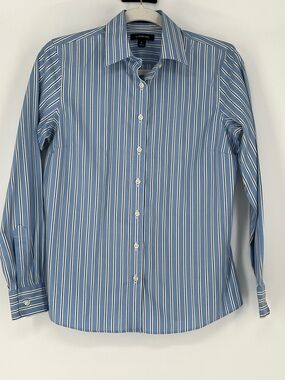 Lands' End No iron Oxford Light Blue & White Vertical Stripe Dress Shirt